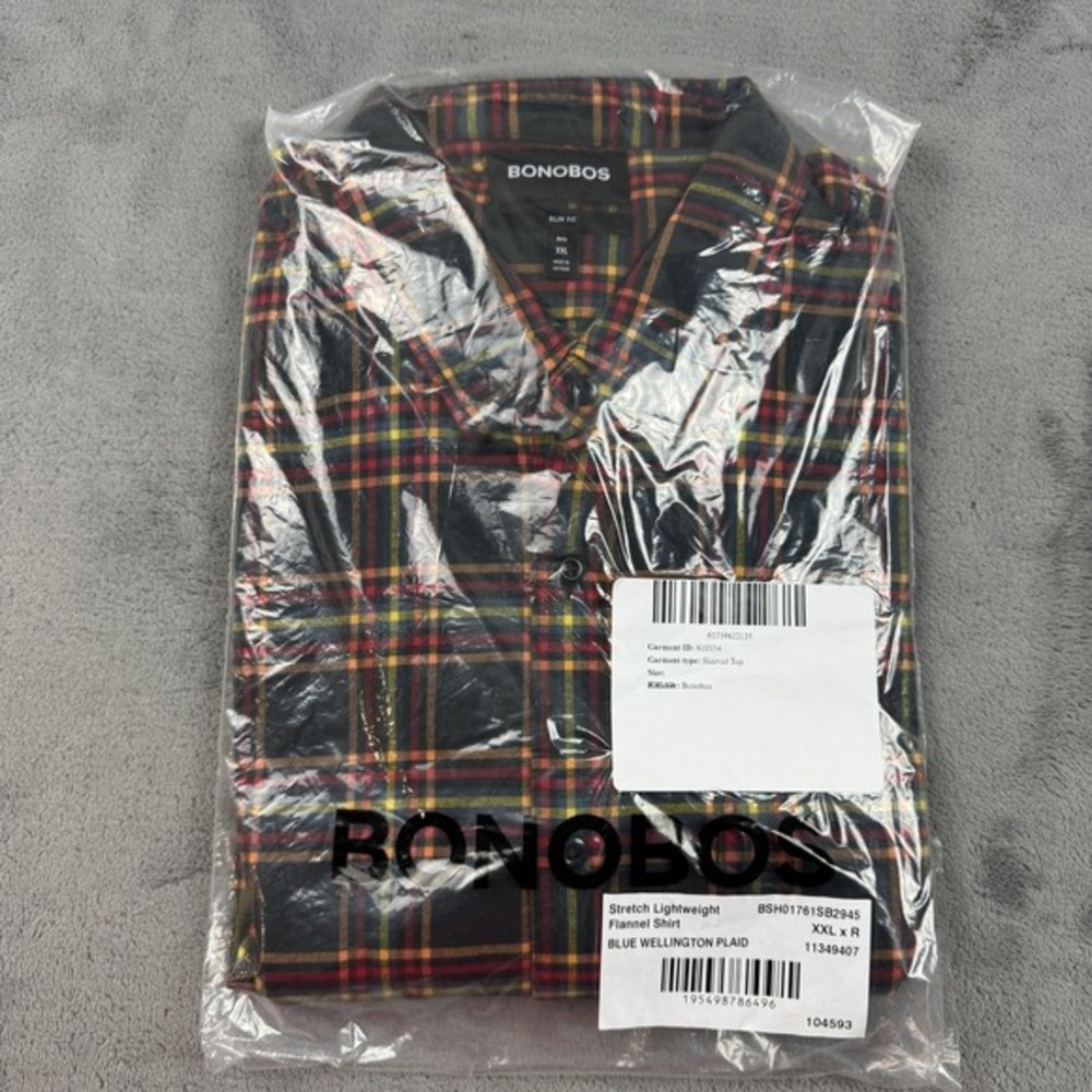Bonobos Shirt Mens 2XL Wellington Plaid Flannel‎ Slim Fit Stretch Button Down
